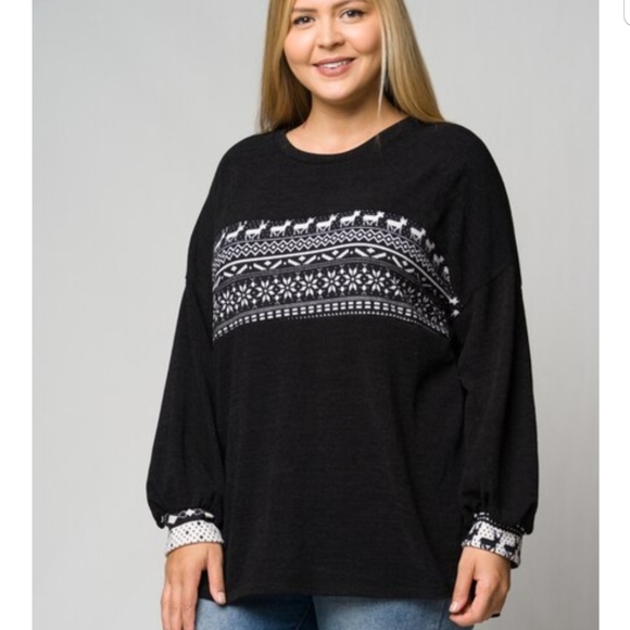 Plus - Rudolph Pattern Black Christmas Sweater - Picture 2 of 4